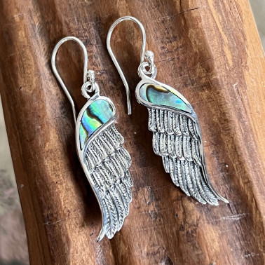 ER 15529 AB-(HANDMADE 925 BALI STERLING SILVER WINGS EARRINGS WITH ABALONE)